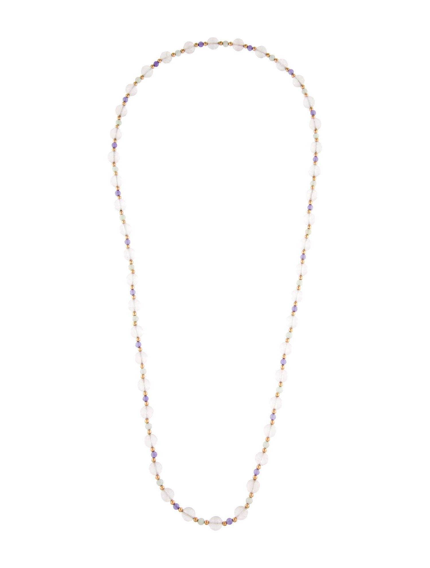Necklace 14K Rose Quartz & Jadeite Bead Strand Necklace
